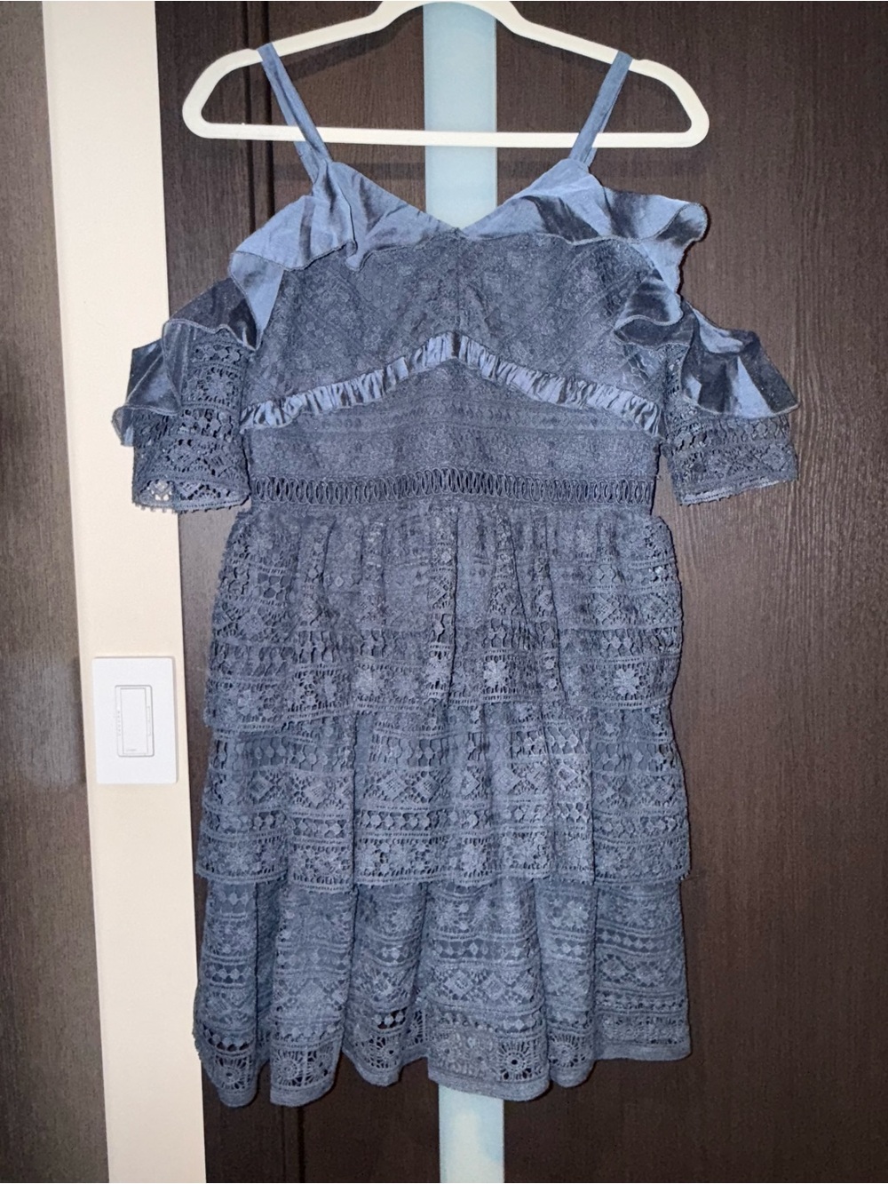 Two Sisters the Label Slate Blue Olivia Ruffle & Lace Mini Dress Size US8 (L)